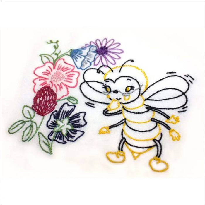 Whimsical Cartoon Bee with Colorful Flowers from Aunt Martha’s Busy Bee Collection