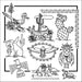 Line art collection of Southwestern themes featuring cacti and pottery by Aunt Martha’s