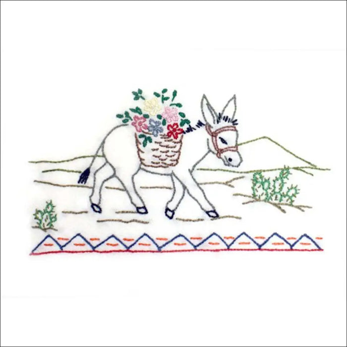 Donkey with flower basket in Aunt Martha’s 3853 Southwest for quilting projects