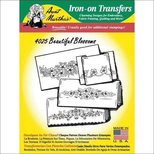 Iron-on transfer pattern sheet of Beautiful Blossoms from Aunt Martha’s #4025