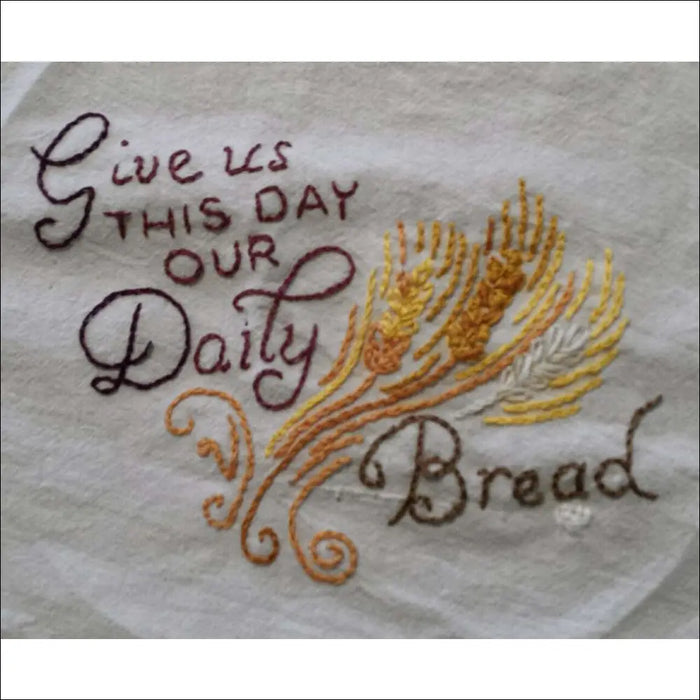 Embroidered Christian Blessings design with wheat stalks from Aunt Martha’s collection
