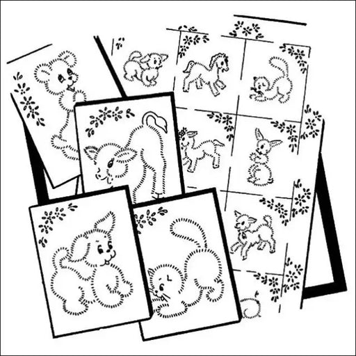 Embroidery patterns of bears and puppies in Aunt Martha’s Baby Animal Quilt collection